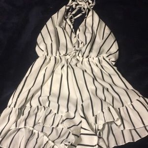 drawstring waist striped romper